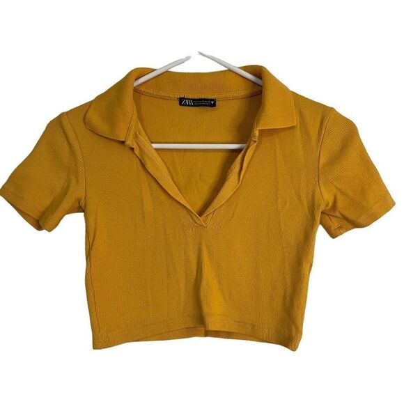 Zara Ribbed Cropped Polo Top size S - Picture 4 of 10